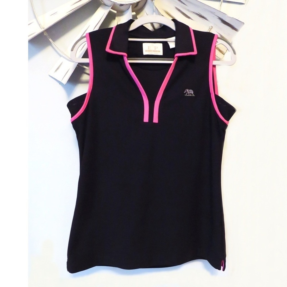 EP Pro Tour Tech Women's Small Petite Sleeveless Golf Polo Black Pink Trim SP